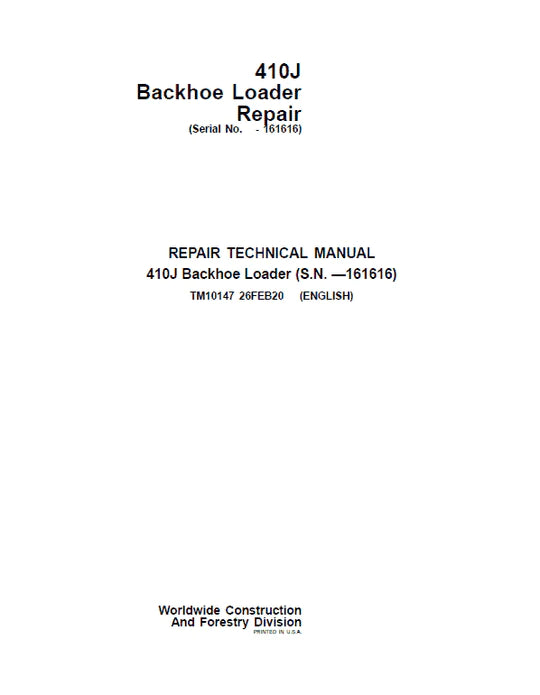 PDF John Deere 410J Backhoe Loader (SN. before 161616) Service Manual TM10147