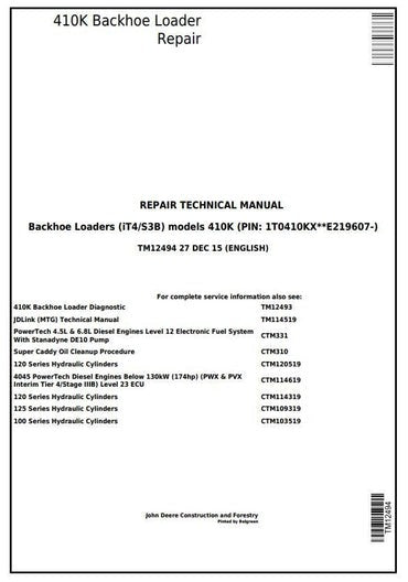 PDF John Deere 410K (iT4/S3B) Backhoe Loader Service Manual TM12494