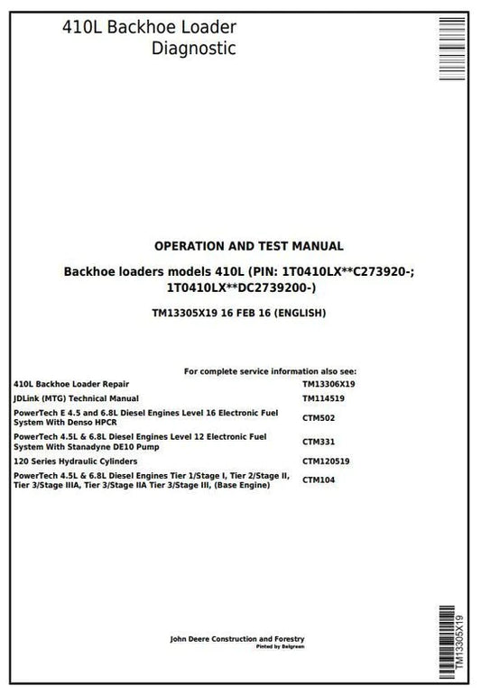 PDF John Deere 410L Backhoe Loader Diagnostic & Test Service Manual TM13305X19