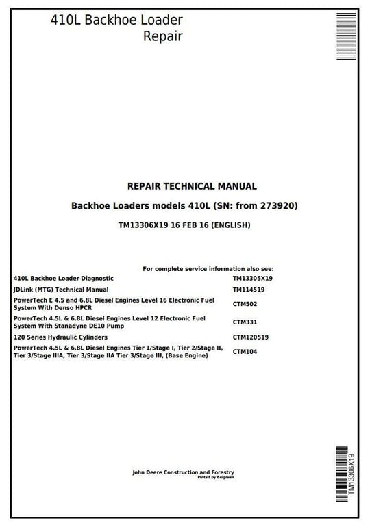 PDF John Deere 410L Backhoe Loader Service Manual TM13306X19 