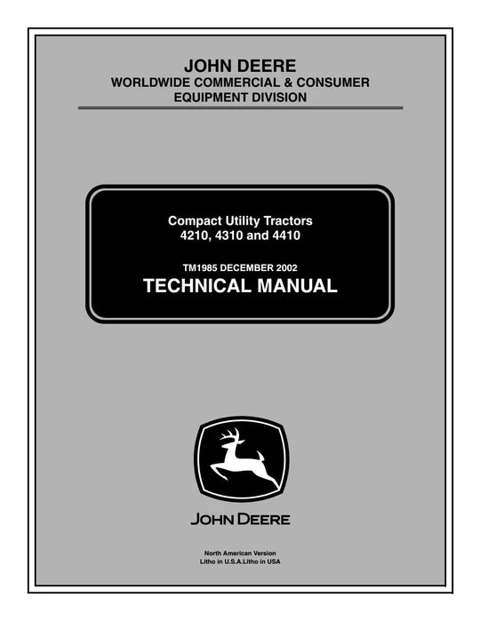 PDF John Deere 4210 4310 4410 Compact Utility Tractor Service Repair Technical Manual TM1985