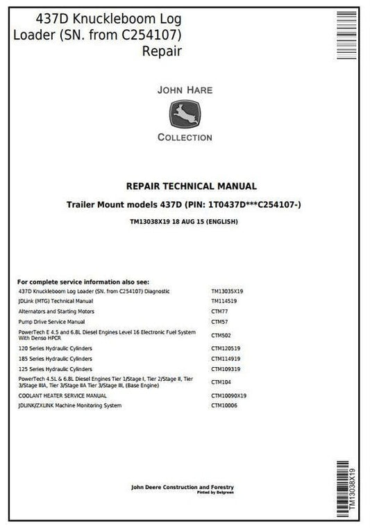 PDF John Deere 437D Knuckleboom Trailer Mount Log Loader Repair Service Manual TM13038X19