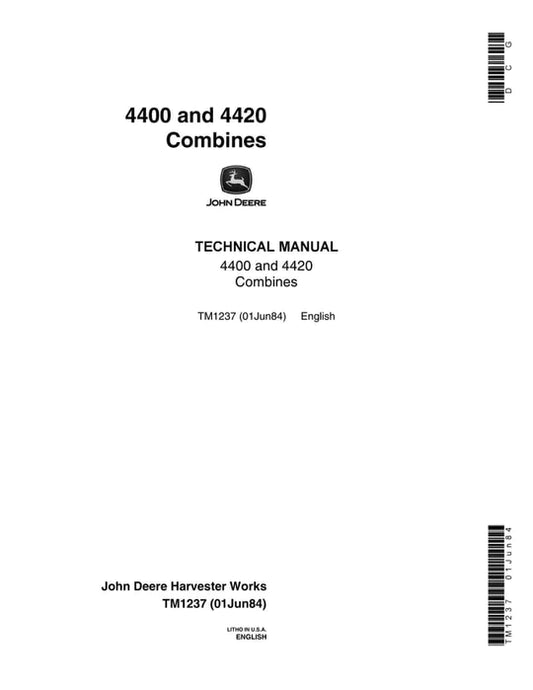 PDF John Deere 4400 4420 Combine Service Manual TM1237