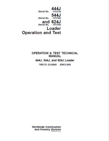 PDF John Deere 444J 544J 624J Wheel Loader Diagnostic and Test Service Manual TM2135 
