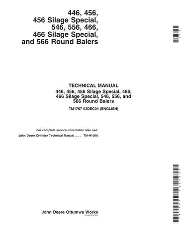 PDF John Deere 446, 456, 456s, 546, 556, 466, 466s, 566 Round Baler Repair Service Manual TM1767