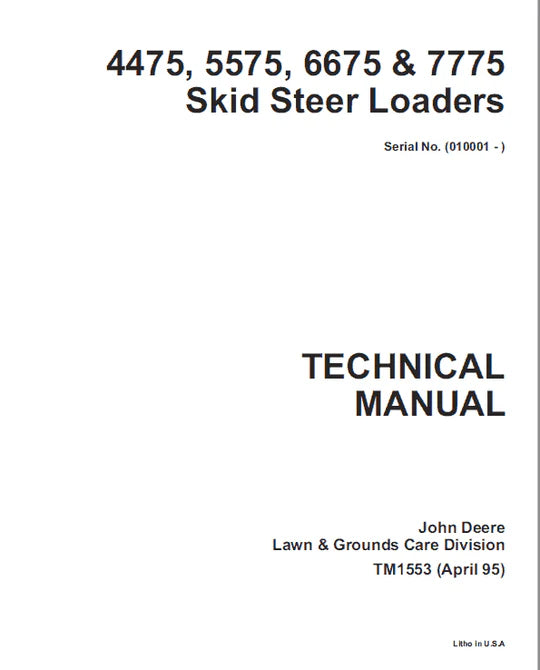 PDF John Deere 4475 5575 6675 7775 Skid Steer Loader Service Manual TM1553