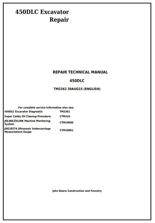 PDF John Deere 450DLC Excavator Technical Service Repair Manual TM2362