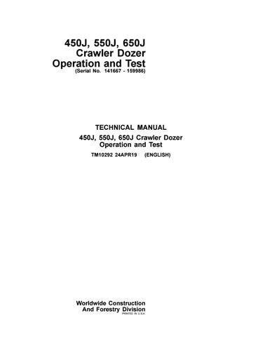 PDF John Deere 450J 550J 650J Crawler Dozer Diagnostic & Test Service Manual TM10292