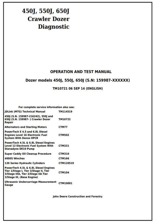 PDF John Deere 450J 550J 650J Crawler Dozer Diagnostic & Test Service Manual TM10721