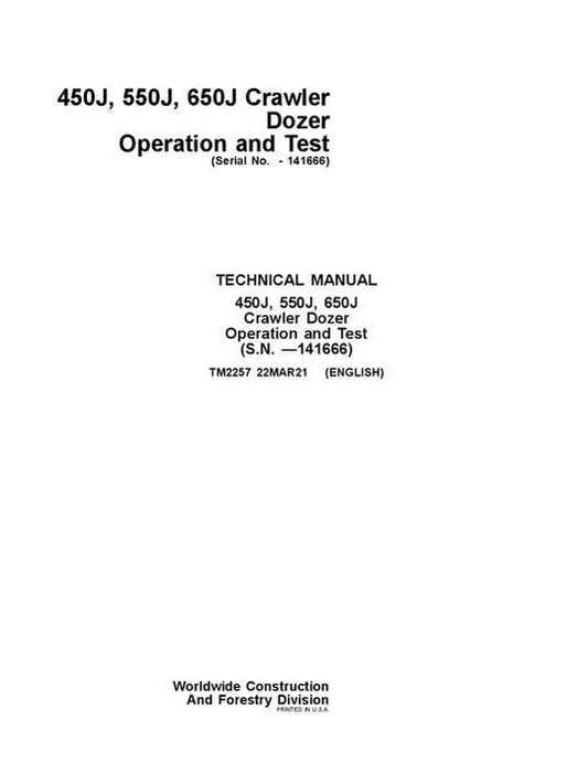 PDF John Deere 450J 550J 650J Crawler Dozer Diagnostic & Test Service Manual TM2257