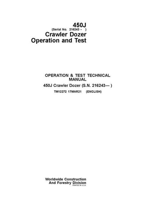 PDF John Deere 450J Crawler Dozer Diagnostic & Test Service Manual TM12272