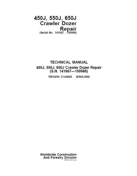 PDF John Deere 450J, 550J, 650J Crawler Dozer Service Manual TM10294