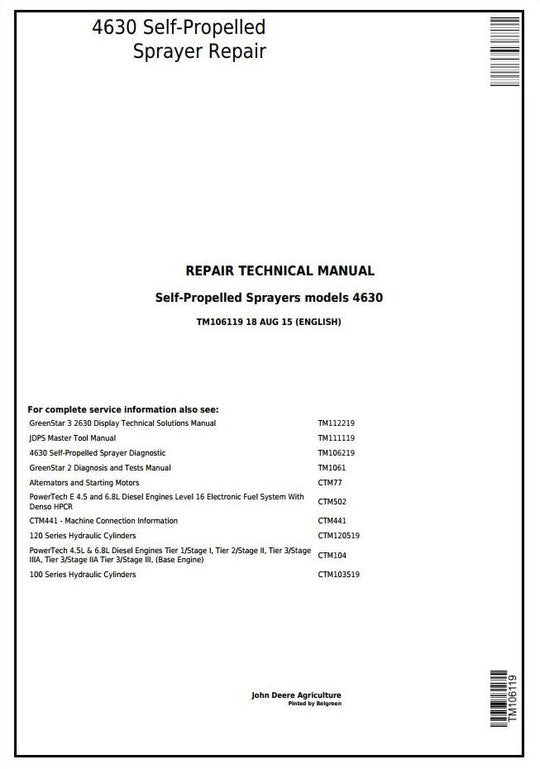 PDF John Deere 4630 Self-Propelled Sprayer Repair Service Manual TM106119