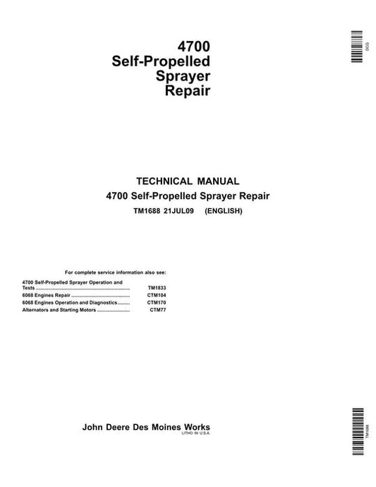 PDF John Deere 4700 Self-Propelled Sprayer Repair Service Manual TM1688