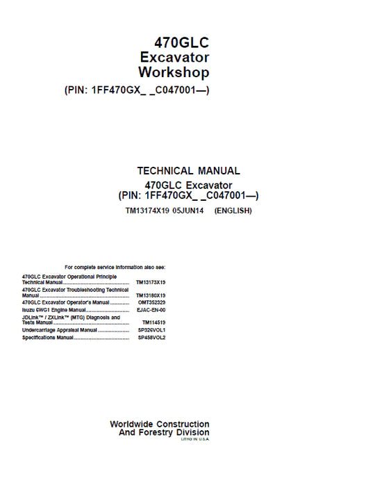 PDF John Deere 470GLC Excavator Technical Service Repair Manual TM13174X19