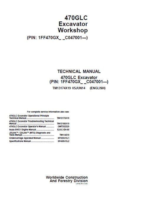 PDF John Deere 470GLC Excavator Technical Service Repair Manual TM13174X19