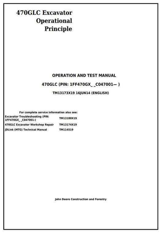 PDF John Deere 470GLC Excavator Troubleshooting and Test Service Manual TM13173X19