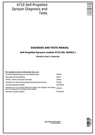 PDF John Deere 4710 Self-Propelled Sprayer Diagnostic and Test Service Manual TM2108