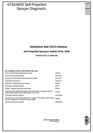 PDF John Deere 4730 4830 Self-Propelled Sprayer Diagnostic and Test Service Manual TM2369