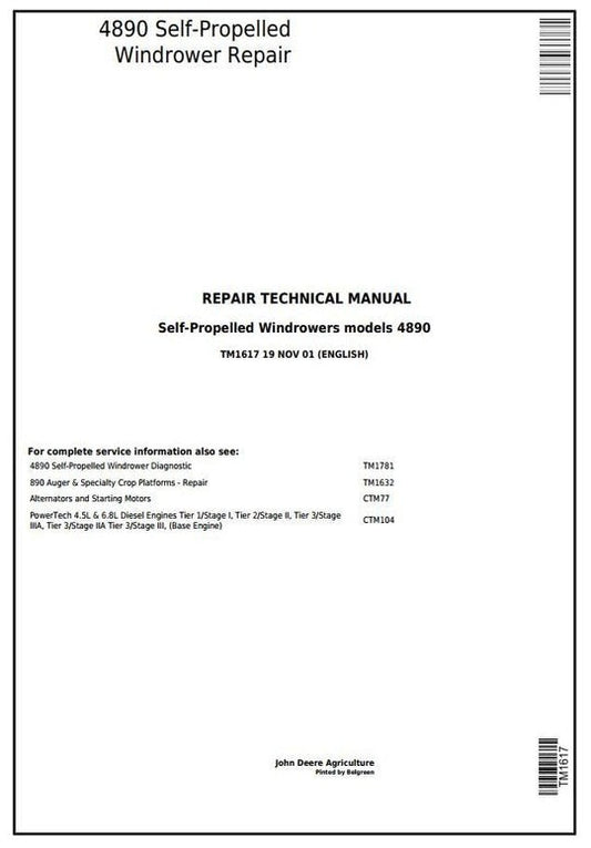 PDF John Deere 4890 Self-Propelled Hay and Forage Windrower Repair Service Manual TM1617