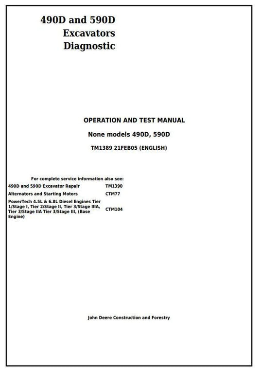PDF John Deere 490D, 590D Excavator Diagnostic, Operation and Test Service Manual TM1389