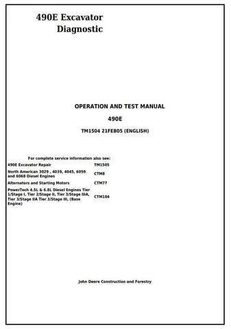 PDF John Deere 490E Excavator Diagnostic, Operation and Test Service Manual TM1504