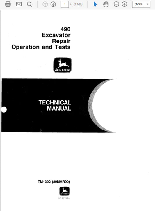 PDF John Deere 490 Excavator Repair Service Manual TM1302