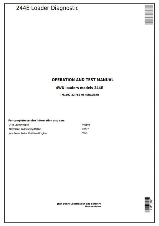 PDF John Deere 4WD 244E Wheel Loader Diagnostic and Test Service Manual TM1502