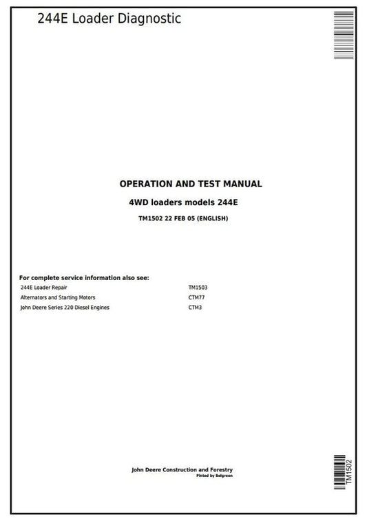 PDF John Deere 4WD 244E Wheel Loader Diagnostic and Test Service Manual TM1502