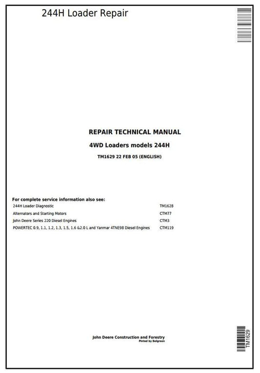 PDF John Deere 4WD 244H Wheel Loader Service Manual TM1629 