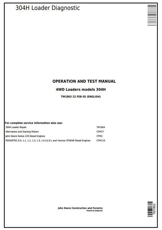 PDF John Deere 4WD 304H Wheel Loader Diagnostic and Test Service Manual TM1863