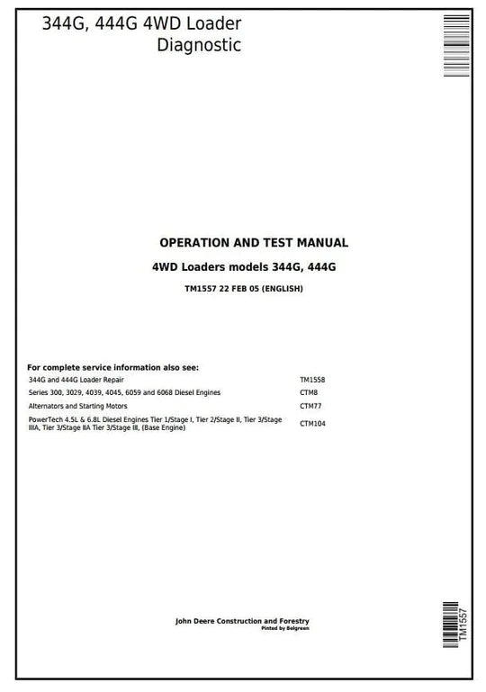 PDF John Deere 4WD 344G, 444G Wheel Loader Diagnostic and Test Service Manual TM1557