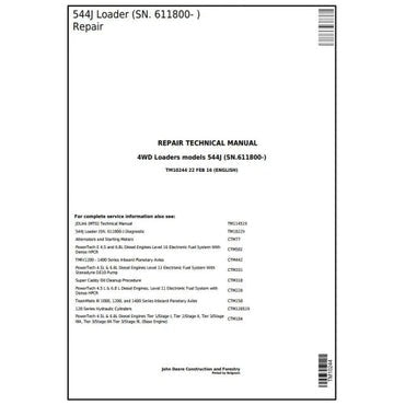 PDF John Deere 4WD 544J Wheel Loader Repair Service Manual TM10244