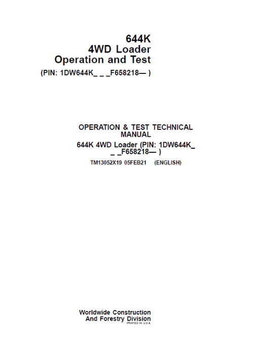 PDF John Deere 4WD 644K Wheel Loader (SN. F658218-) Diagnostic and Test Service Manual TM13052X19