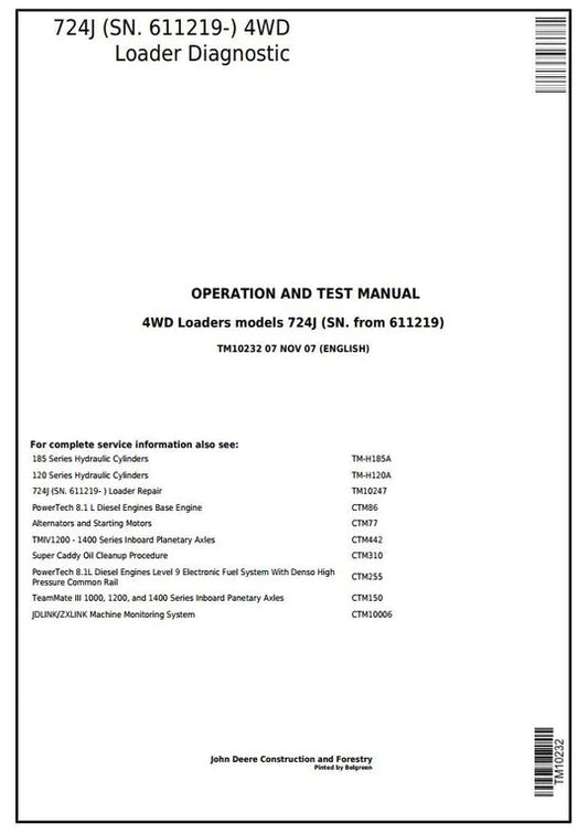 PDF John Deere 4WD 724J Wheel Loader Diagnostic and Test Service Manual TM10232