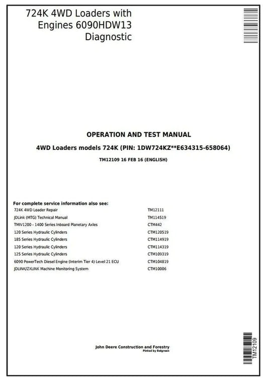 PDF John Deere 4WD 724K Wheel Loader (SN.E634315-658064) w .Engine 6090HDW13 Diagnostic, Operation and Test Service Manual TM12109