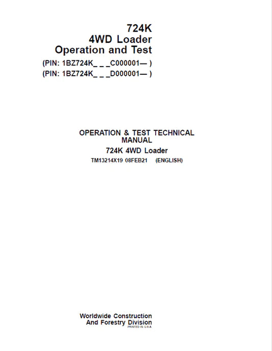 PDF John Deere 4WD 724K Wheel Loader (SN.from C000001;D000001) Service Repair Manual TM13215X19 
