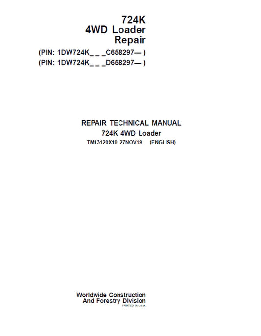 PDF John Deere 4WD 724K Wheel Loader (SN. from C658297; D658297) Diagnostic & Test Service Manual TM13117X19