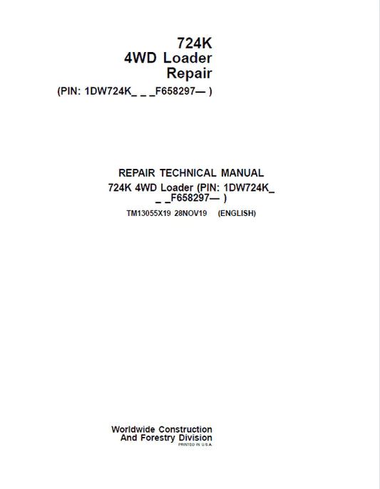 PDF John Deere 4WD 724K Wheel Loader (SN. from F658297) Repair Service Manual TM13055X19