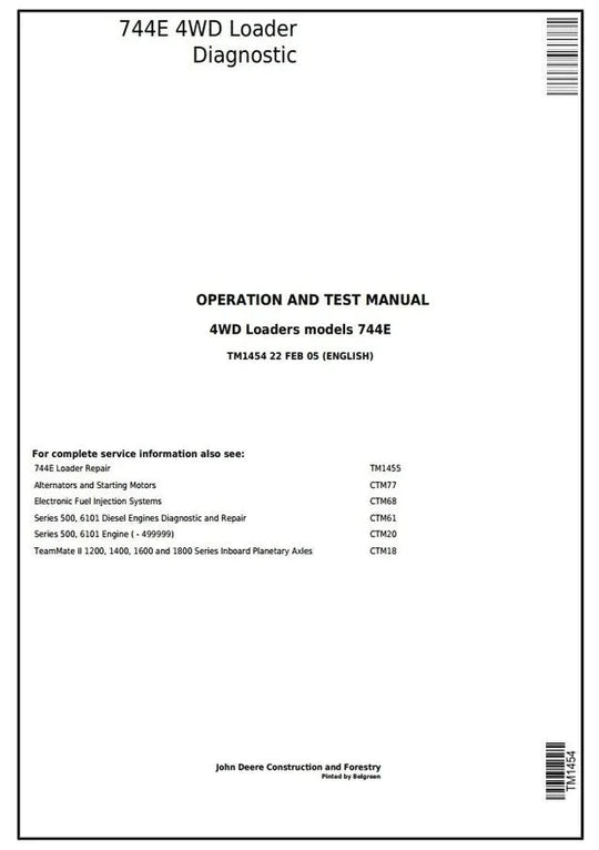 PDF John Deere 4WD 744E Wheel Loader Diagnostic and Test Service Manual TM1454