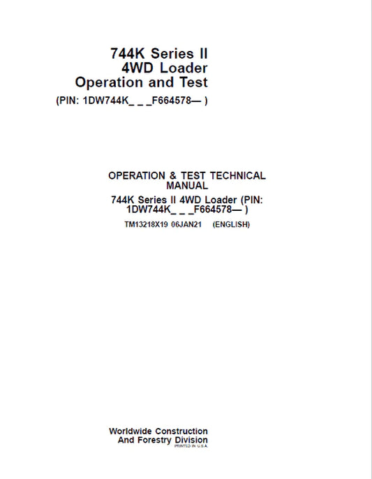 PDF John Deere 4WD 744K Series II Wheel Loader Diagnostic and Test Service Manual TM13218X19
