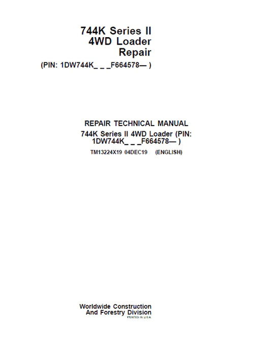 PDF John Deere 4WD 744K Series II Wheel Loader (SN. from F664578) Service Repair Manual TM13224X19