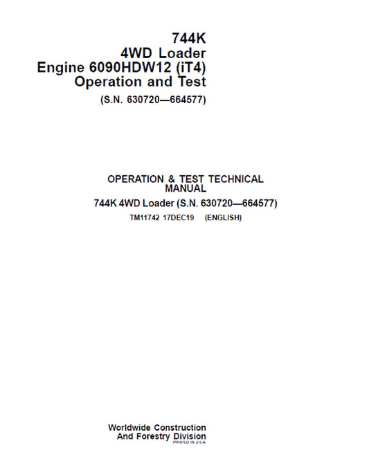 PDF John Deere 4WD 744K Wheel Loader Diagnostic and Test Service Manual TM11742