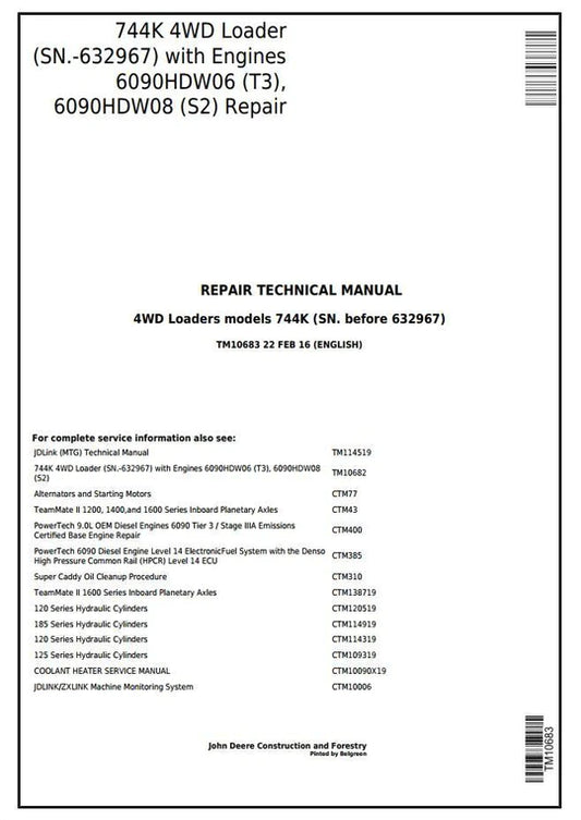 PDF John Deere 4WD 744K Wheel Loader w.Engines 6090HDW06, 6090HDW08 Service Repair Technical Manual TM10683