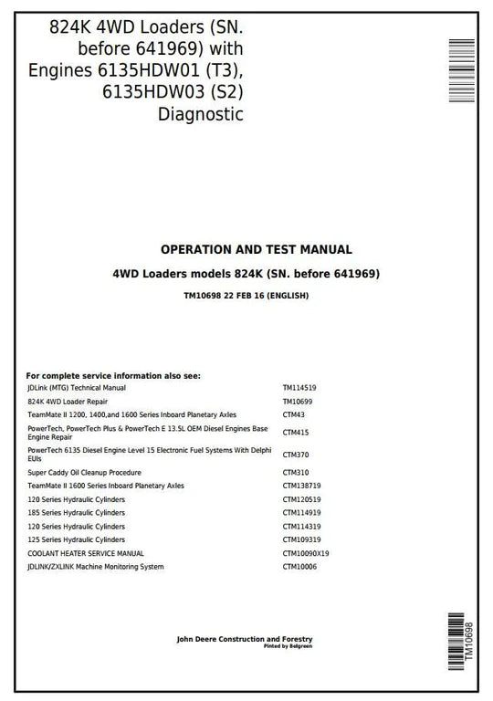 PDF John Deere 4WD 824K Wheel Loader Diagnostic, Operation & Test Serv ...