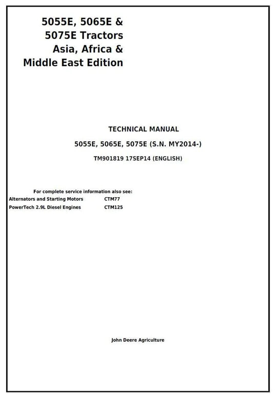 PDF John Deere 5055E 5065E 5075E Asia Africa Middle East Edition Tractor Technical Service Repair Manual TM901819 