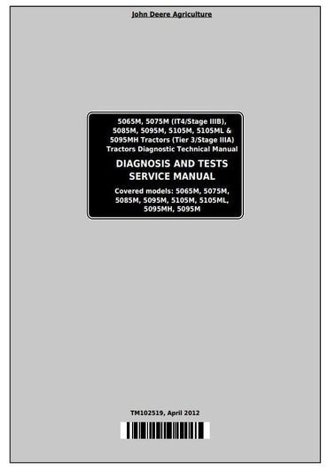 PDF John Deere 5065M, 5075M, 5085M, 5095M, 5105M, 5105ML, 5095MH Tractor Diagnostic Manual TM102519