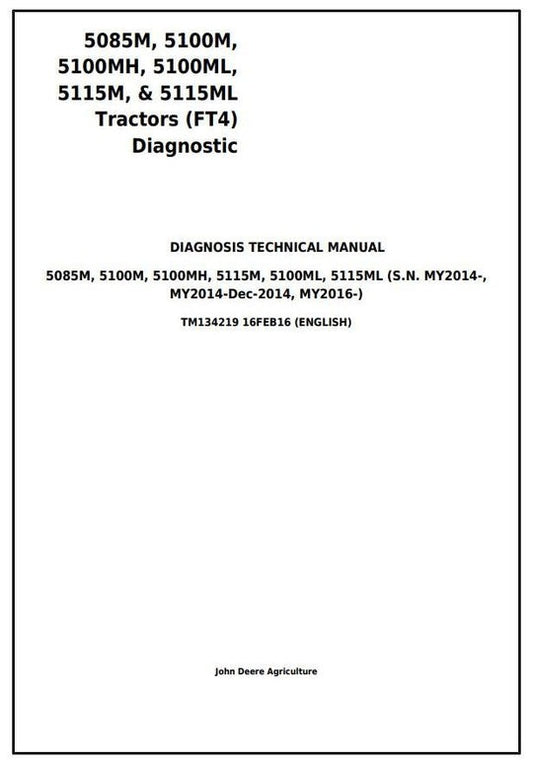 PDF John Deere 5085M 5100M 5100MH 5100ML 5115M 5115ML Tractor Diagnosis & Test Service Manual TM134219