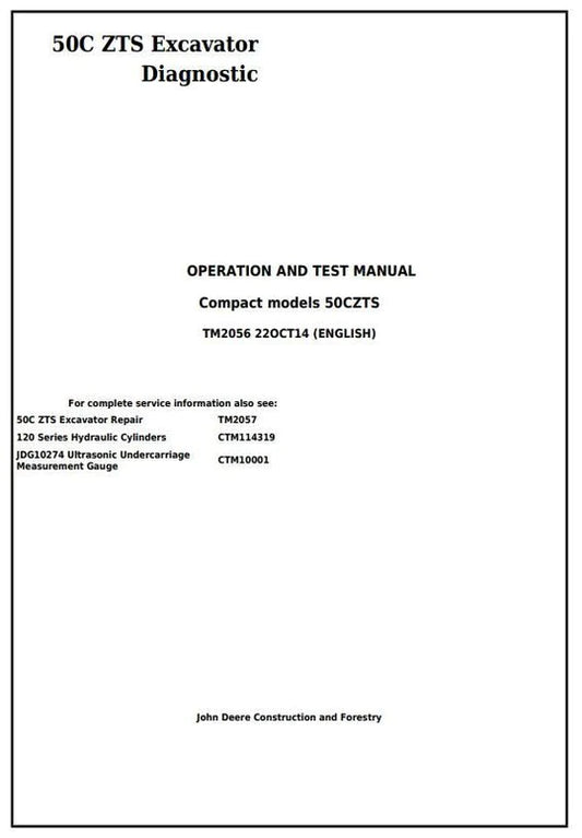 PDF John Deere 50Czts Compact Excavator Diagnostic, Operation and Test Service Manual TM2056 