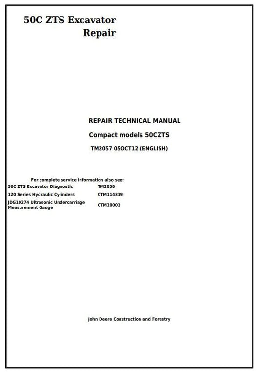 PDF John Deere 50Czts Compact Excavator Service Technical Manual TM2057 